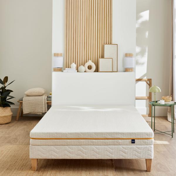 Ensemble matelas mousse recyclée, sommier, pieds, couette et oreiller Aube 400 - SOMEO DAS
